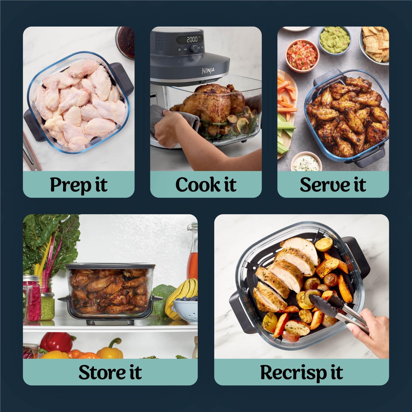 Ninja Crispi Pro 6-in-1 Countertop Glass Air Fryer (Cyberspace)