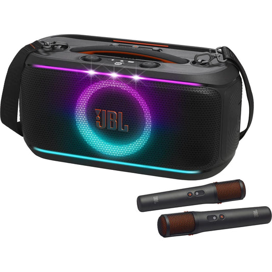 JBL PartyBox On The Go 2 Plus with EasySing AI Karaoke Mics (Black)