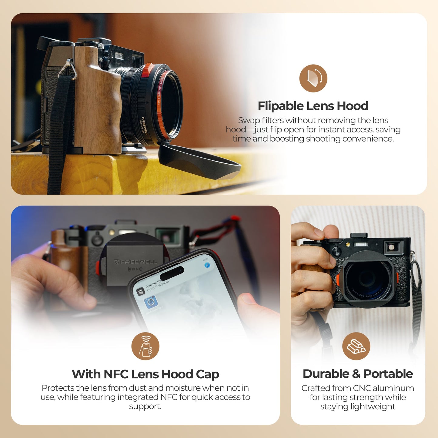 Freewell Real Lens Hood for Fuji X100 Series (Black)