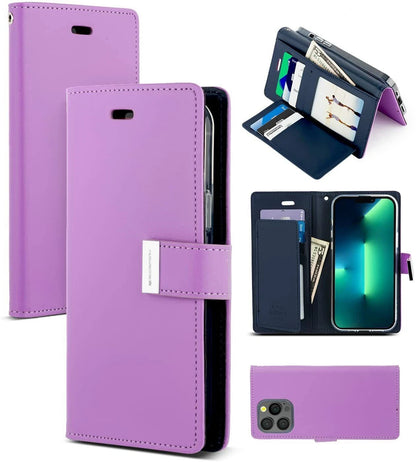 Goospery Rich Diary Case for iPhone 13 - purple