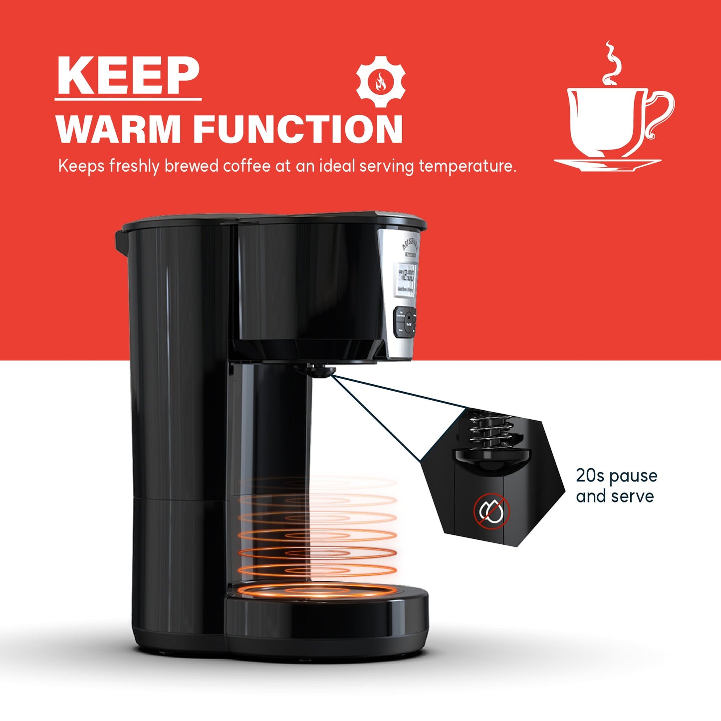 AUSPURE Coffee Maker 1.8L, Programmable Drip Coffee, 12 Cup, Auto Brew