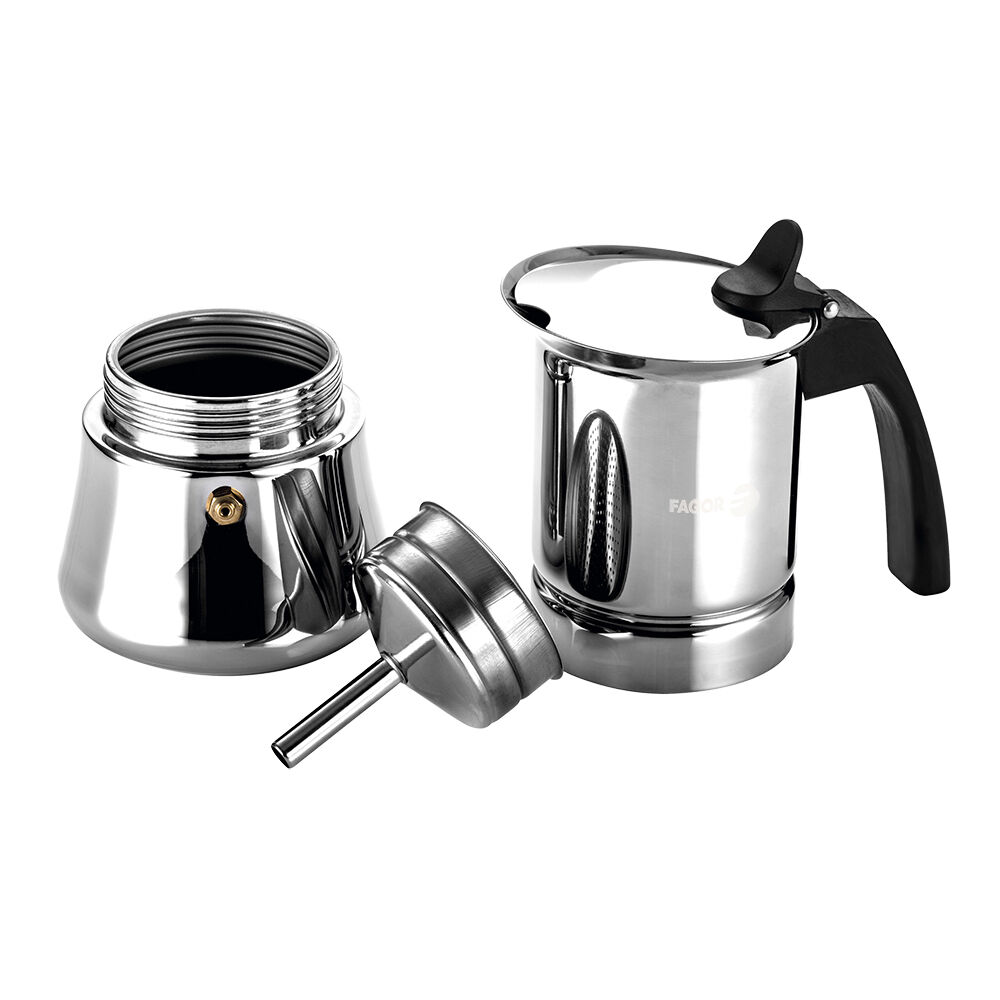 Fagor Etnica Stainless Steel 4 Cups Espresso Coffee Maker Moka Pot Silver