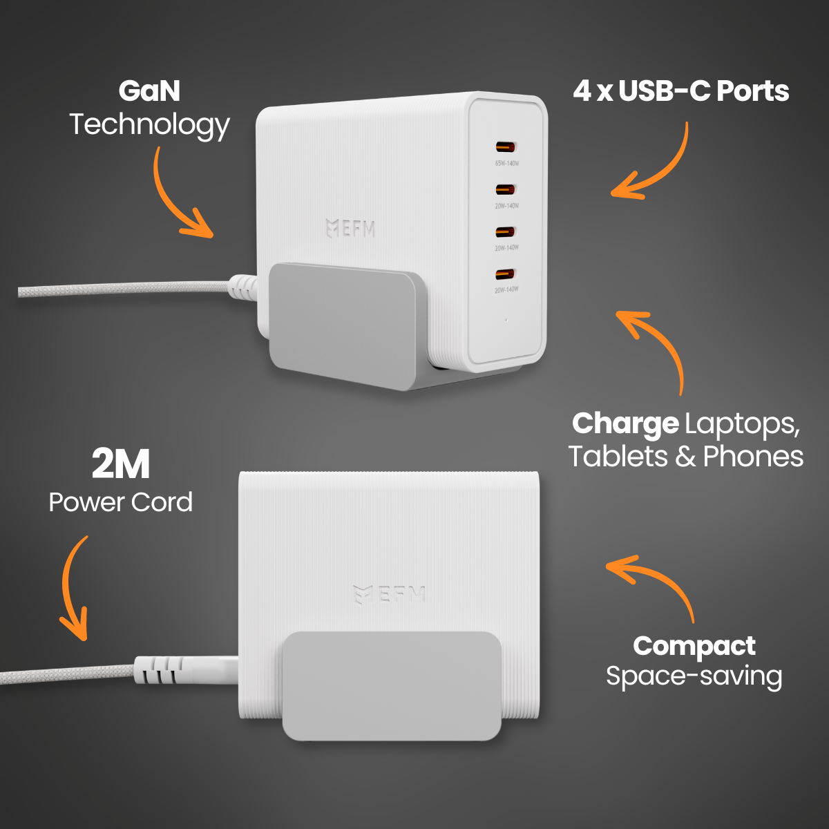 EFM 140W Desktop Power Station with GaN, PD3.1 and PPS (White)