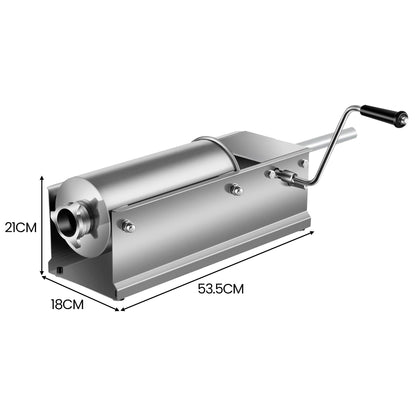 Pronti 5L Sausage Stuffer Stainless Steel with 4 Filling Tubes - Horizontal