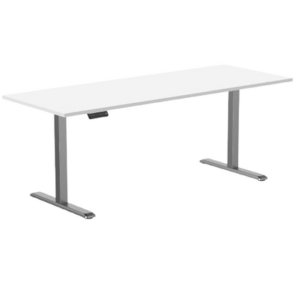 Desky Single Sit Stand Desk 200cm White Desktop and Space Grey Frame