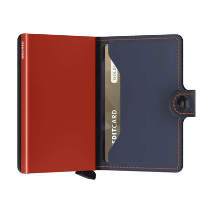Secrid Miniwallet Compact RFID Aluminium Leather Card Wallet Night Blue/Orange