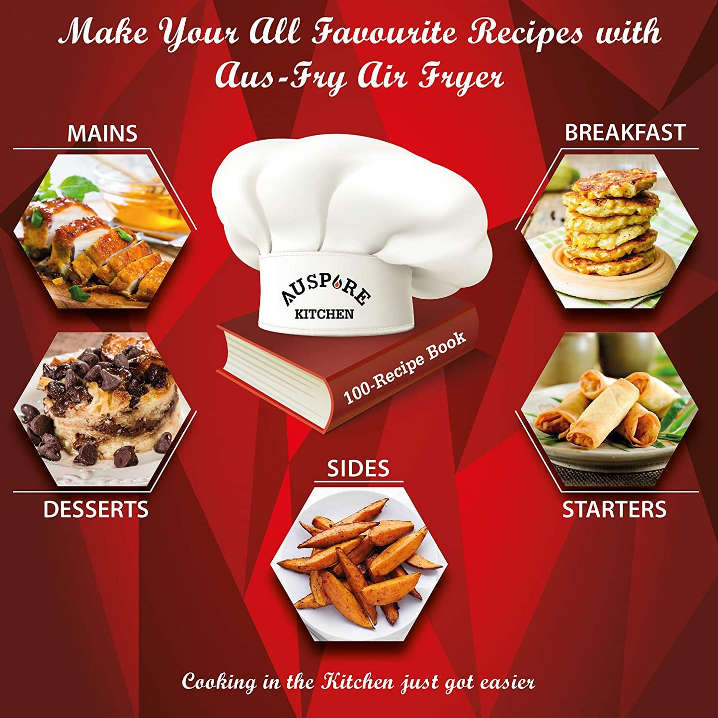 AUSPURE Air Fryer 5.5L Premium Digital, 100 Recipes, Nonstick Basket