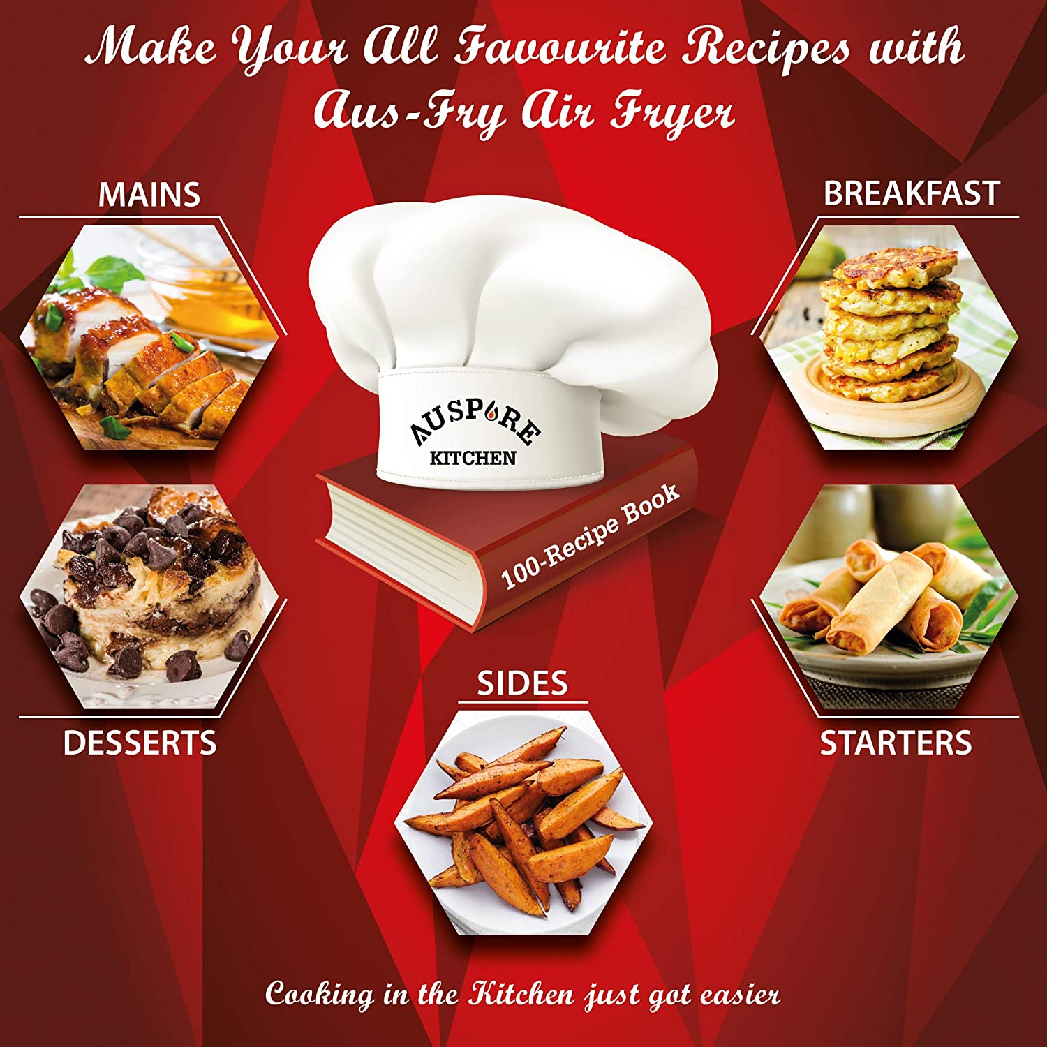 AUSPURE Air Fryer 5.5L Premium Digital, 100 Recipes, Nonstick Basket