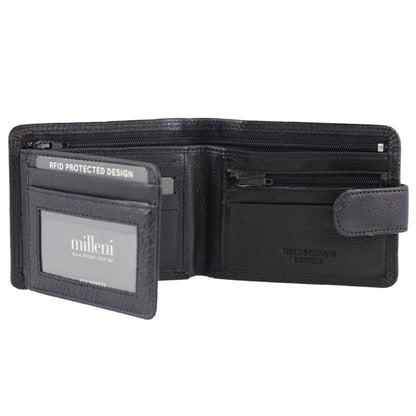 Milleni Men's Leather Card/Card Tab RFID Protected Wallet 11cm Black