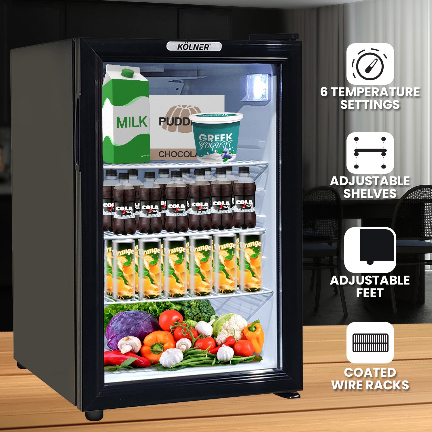 Kolner 70L Mini Bar Fridge Glass Door Beverage Cooler Wine Drinks Refrigerator