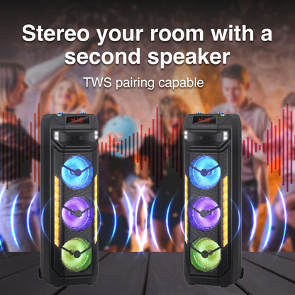 Laser Wireless Tower Speaker – 40W with LED Lights (Black)