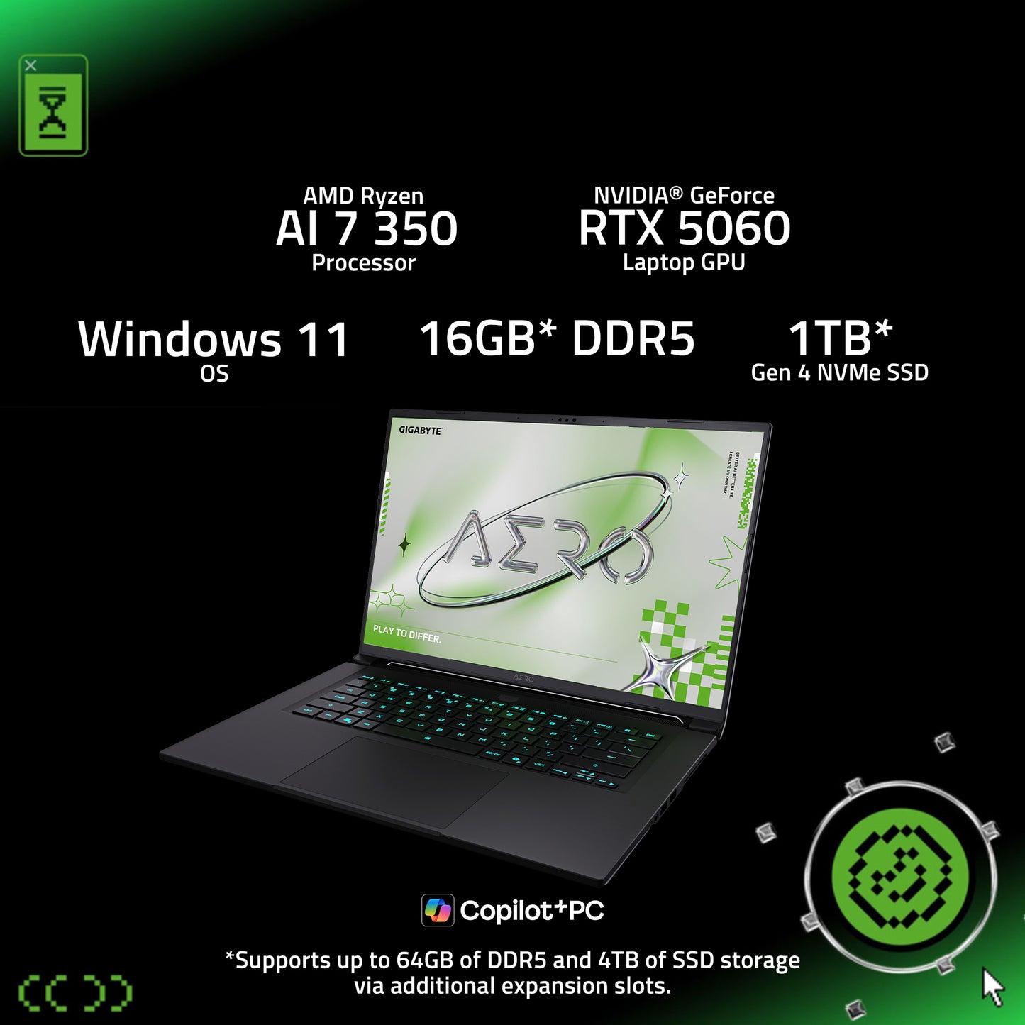 GIGABYTE AERO X16 RTX 5060 Ryzen AI 7 350 Gaming Laptop