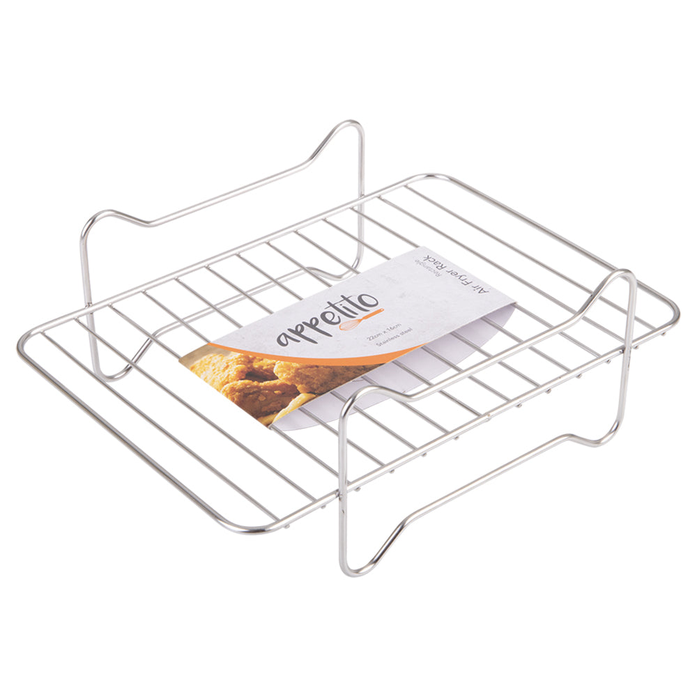 Appetito Stainless Steel Rectangle Dual Level Cooking Air Fryer Rack 22x16cm (Silver)