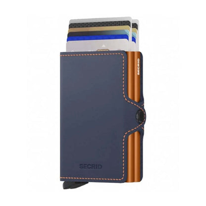 Secrid Twinwallet Compact RFID Matte Leather Wallet Night Blue/Orange