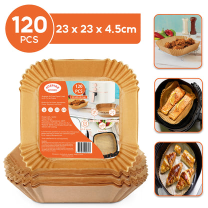 AUSPURE Air Fryer Paper Liners, Square 23x23x4.5cm, 120 Pieces, Non-Stick