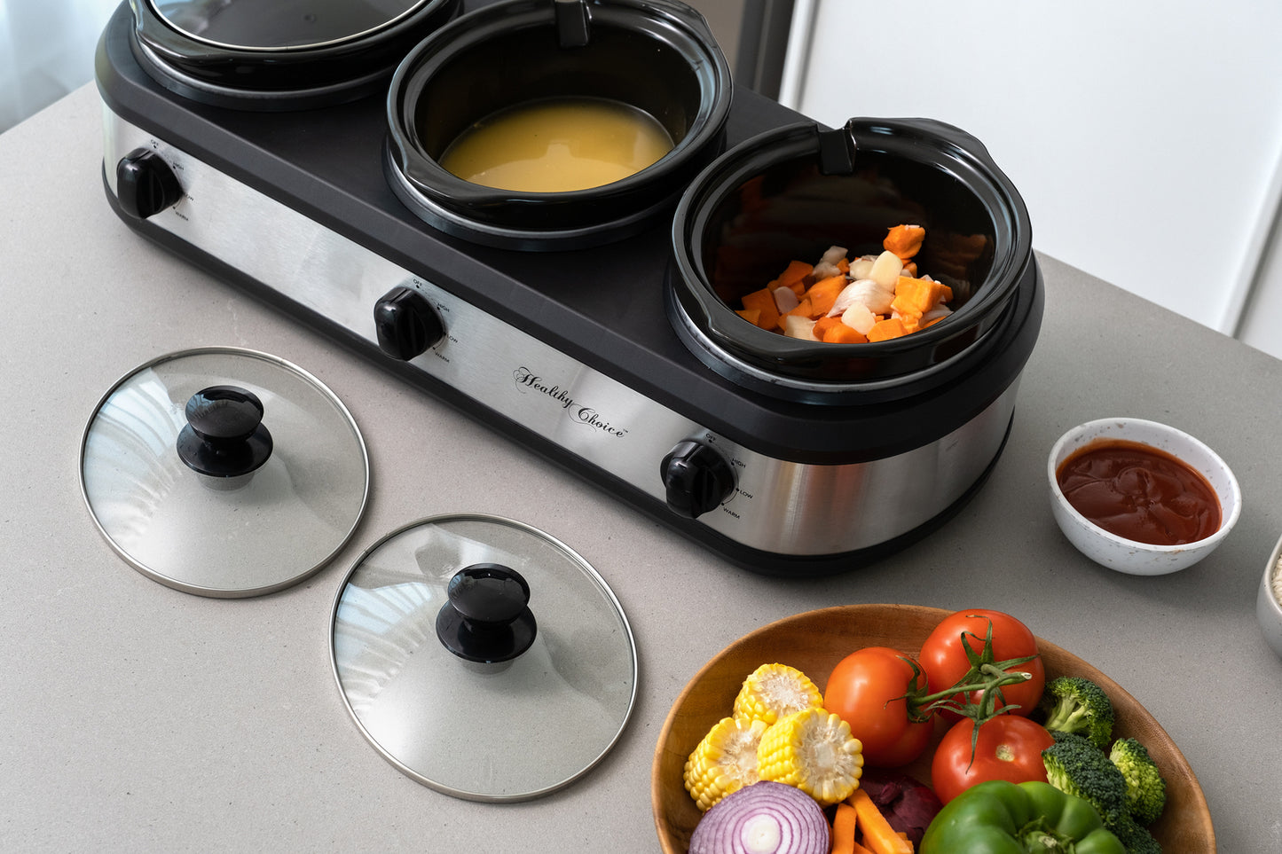 Healthy Choice 3-Pot 2.5L Slow Cooker 405W with 3 Settings