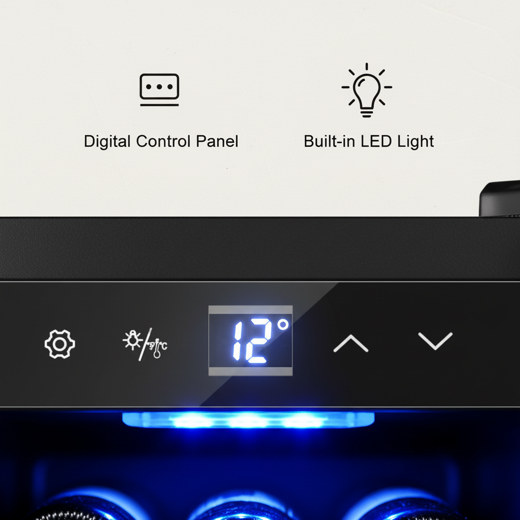 Lenoxx 12 Bottle Thermoelectric Wine Fridge, 65W, UV Protected Glass Door, Soft LED Illumination