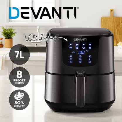 Devanti Air Fryer 7L LCD Fryers (Black)