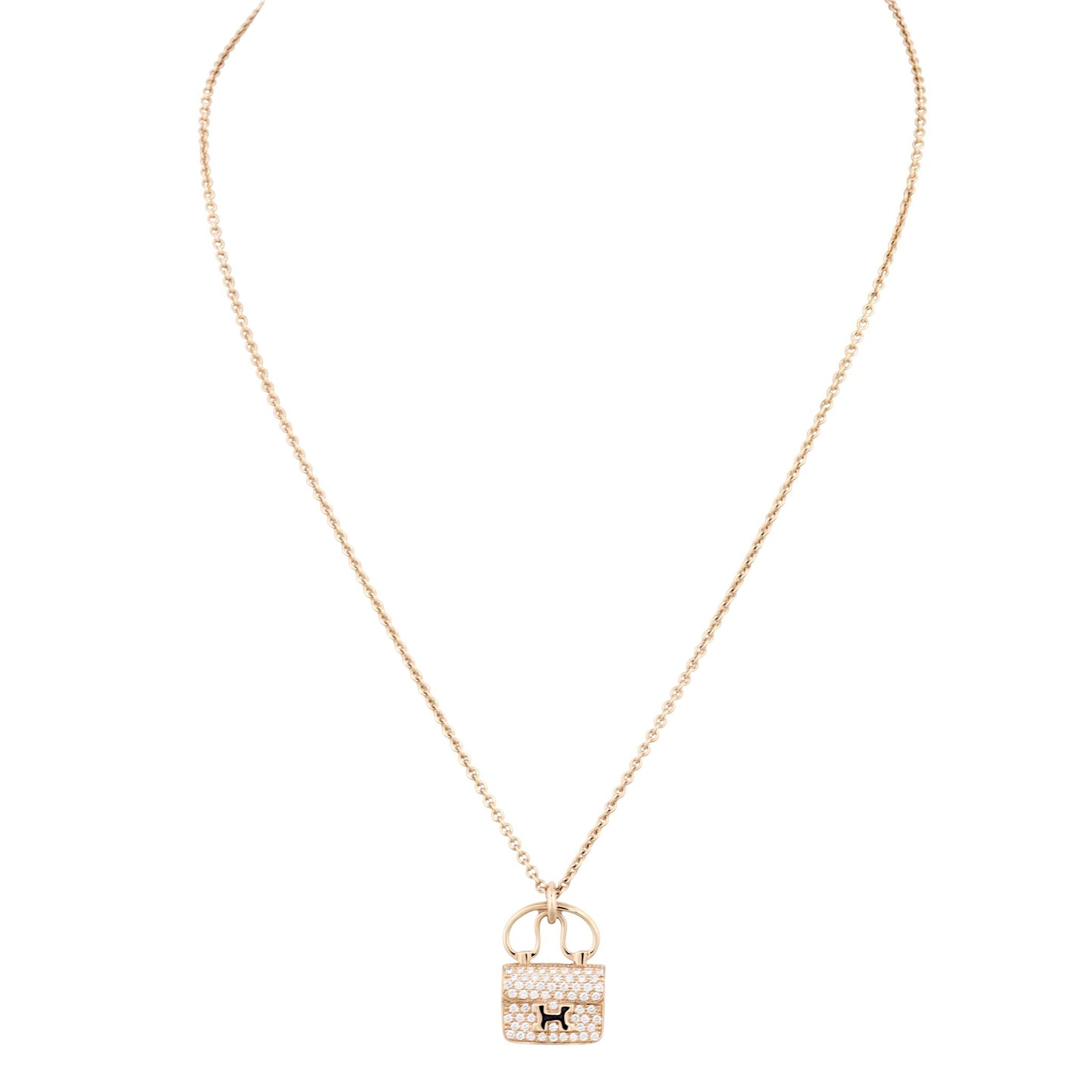 Hermes Amulettes Constance Pendant Diamond 18k Rose Gold Necklace