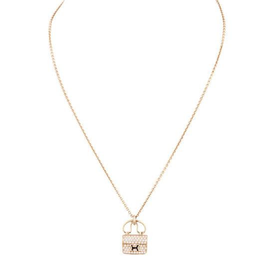 Hermes Amulettes Constance Pendant Diamond 18k Rose Gold Necklace