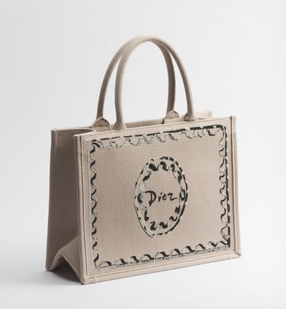 Dioriviera Medium Dior Book Tote with Strap Beige Dior Painted Ribbon Embroidery