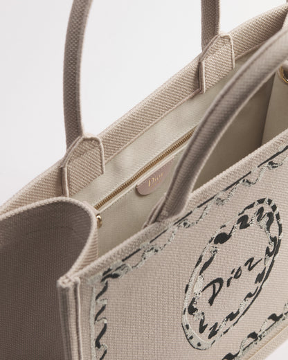 Dioriviera Medium Dior Book Tote with Strap Beige Dior Painted Ribbon Embroidery
