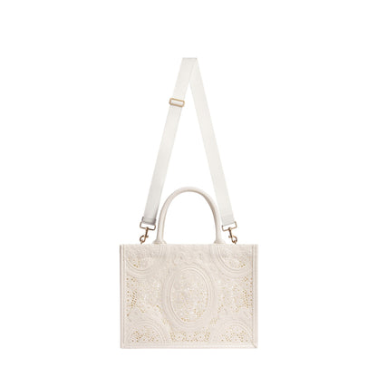Medium Dior Book Tote with Strap Latte Embroidered Crochet with Dior Médaillon Signature