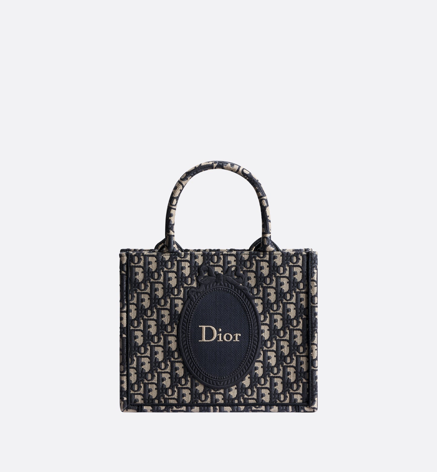 Small Dior Book Tote with Strap Blue Dior Oblique Jacquard and Embroidered Dior Médaillon