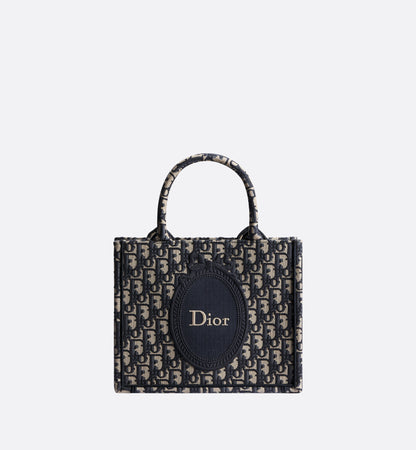 Small Dior Book Tote with Strap Blue Dior Oblique Jacquard and Embroidered Dior Médaillon