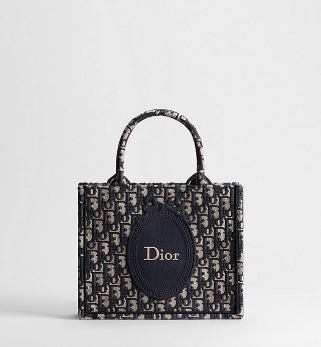 Small Dior Book Tote with Strap Blue Dior Oblique Jacquard and Embroidered Dior Médaillon