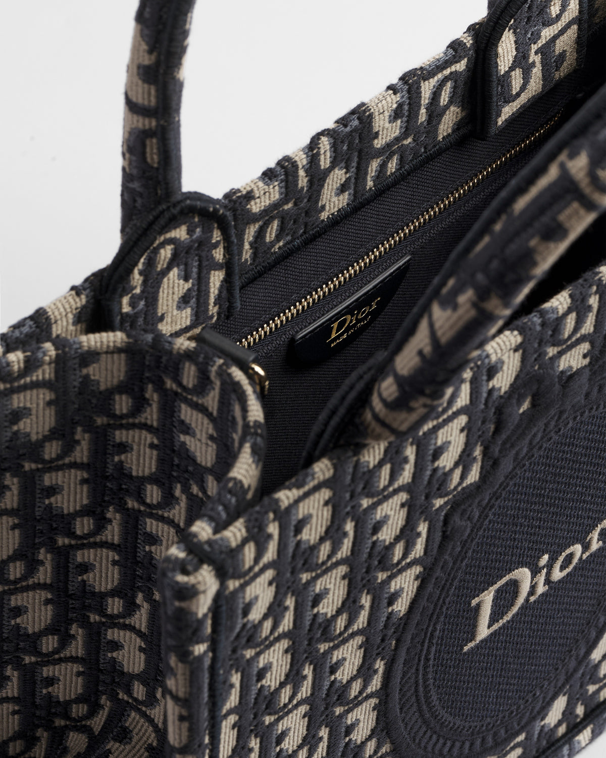 Small Dior Book Tote with Strap Blue Dior Oblique Jacquard and Embroidered Dior Médaillon