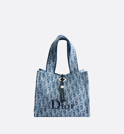 Dioriviera Small Spongy Book Tote Blue Spongy Dior Oblique Fabric