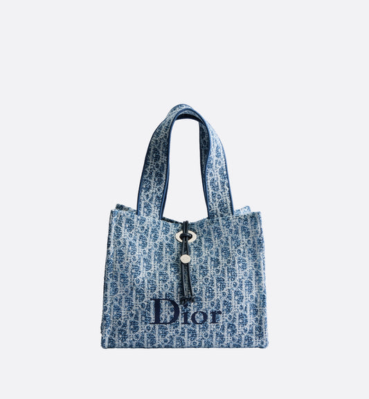 Dioriviera Small Spongy Book Tote Blue Spongy Dior Oblique Fabric