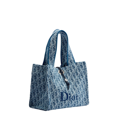 Dioriviera Small Spongy Book Tote Blue Spongy Dior Oblique Fabric