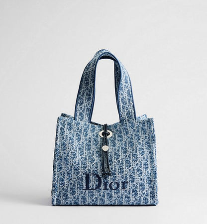 Dioriviera Small Spongy Book Tote Blue Spongy Dior Oblique Fabric