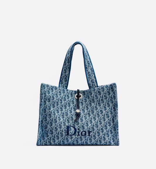 Dioriviera Medium Spongy Book Tote Blue Spongy Dior Oblique Fabric