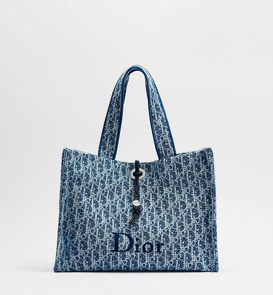 Dioriviera Medium Spongy Book Tote Blue Spongy Dior Oblique Fabric