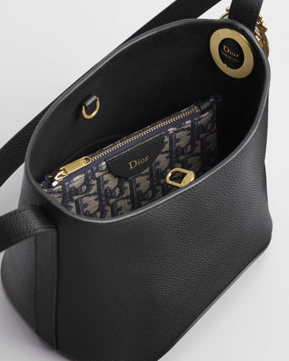 Small Dior Médaillon Bucket Bag Black Grained Calfskin