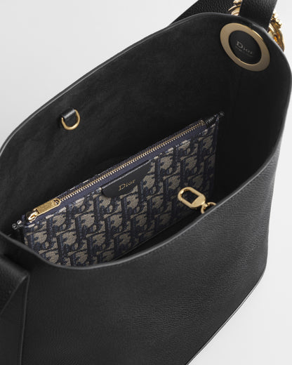 Medium Dior Médaillon Bucket Bag Black Grained Calfskin