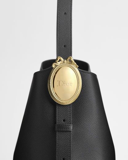 Medium Dior Médaillon Bucket Bag Black Grained Calfskin
