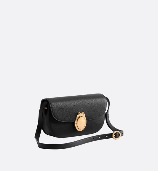 Small Dior Médaillon Flap Bag Black Grained Calfskin