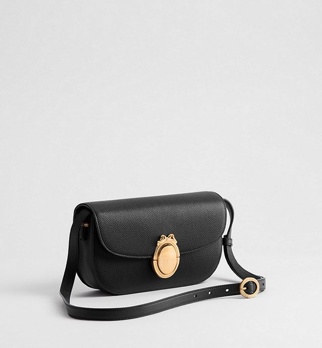 Small Dior Médaillon Flap Bag Black Grained Calfskin