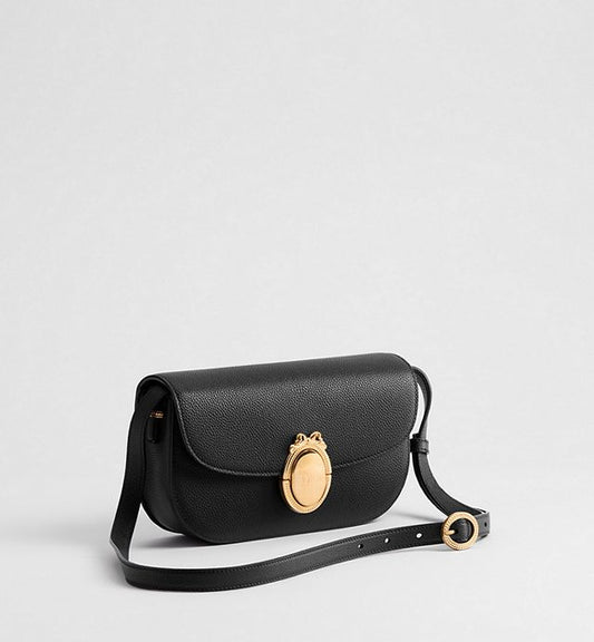 Small Dior Médaillon Flap Bag Black Grained Calfskin