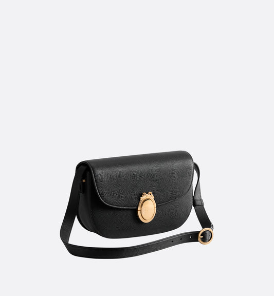 Medium Dior Médaillon Flap Bag Black Grained Calfskin