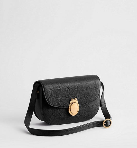 Medium Dior Médaillon Flap Bag Black Grained Calfskin