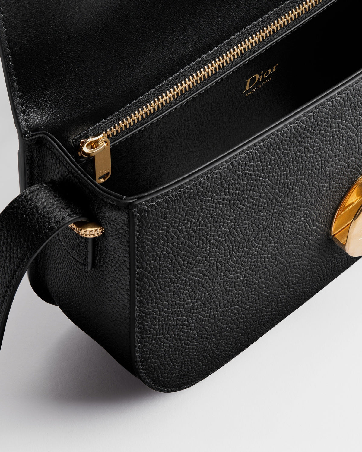 Medium Dior Medaillon Flap Bag Black Grained Calfskin