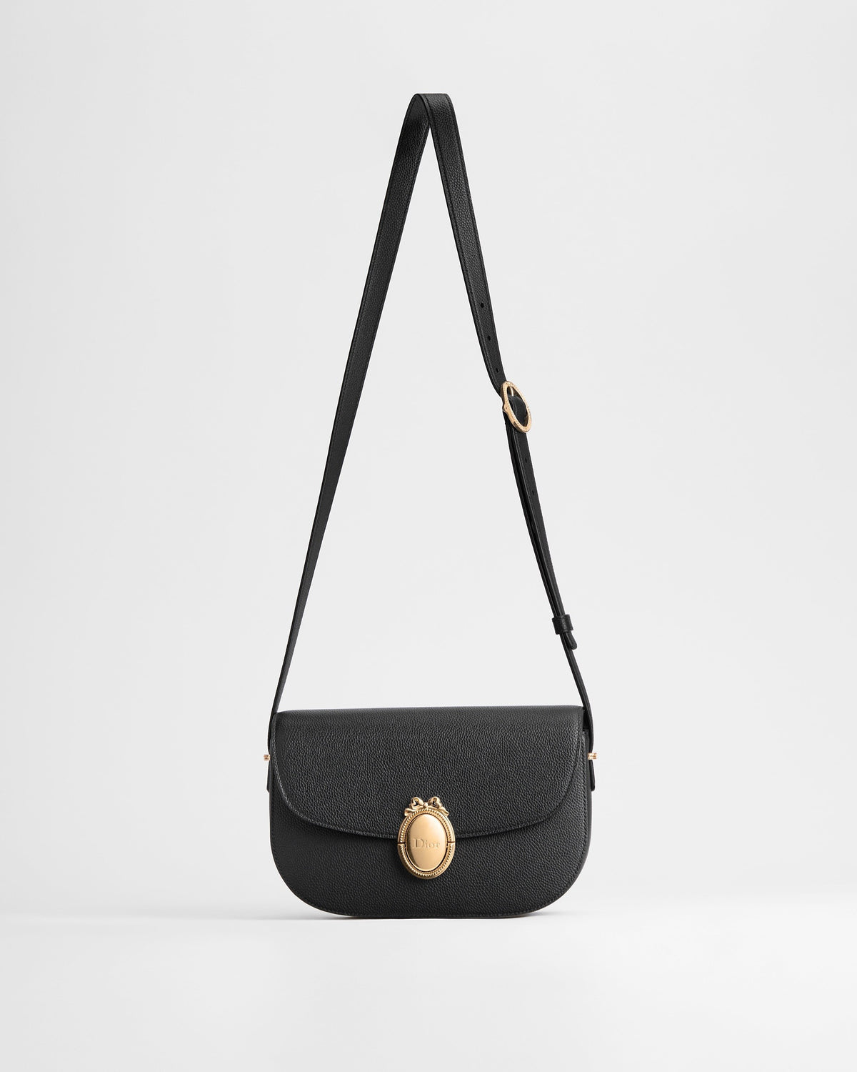 Medium Dior Medaillon Flap Bag Black Grained Calfskin
