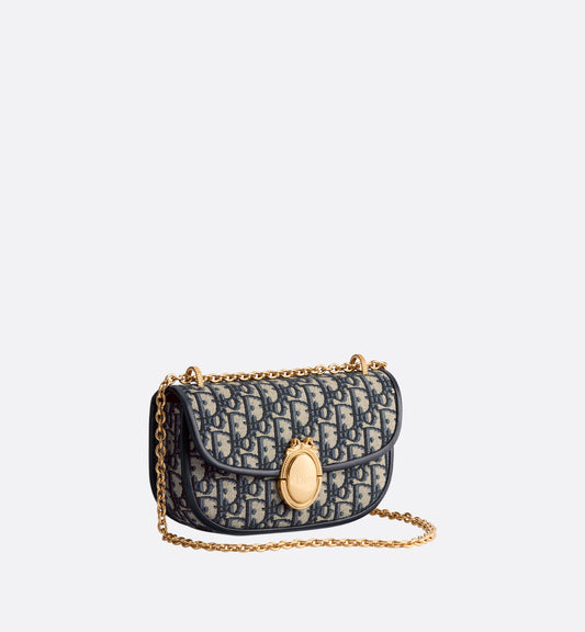 Small Dior Médaillon Flap Bag with Chain Blue Dior Oblique Jacquard