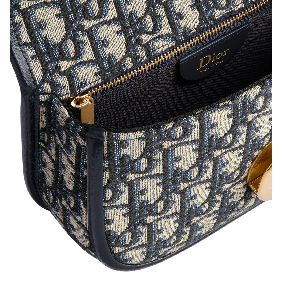 Small Dior Médaillon Flap Bag with Chain Blue Dior Oblique Jacquard