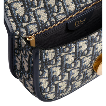 Small Dior Médaillon Flap Bag with Chain Blue Dior Oblique Jacquard